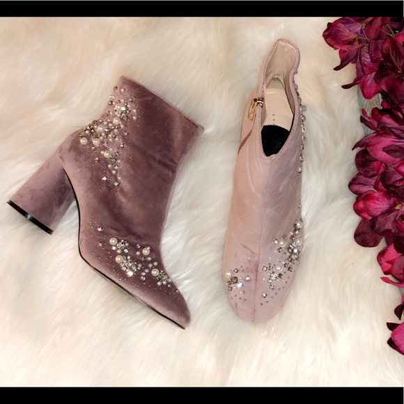 ZARA Beaded Velvet Ankle Booties - Picture 4 of 8